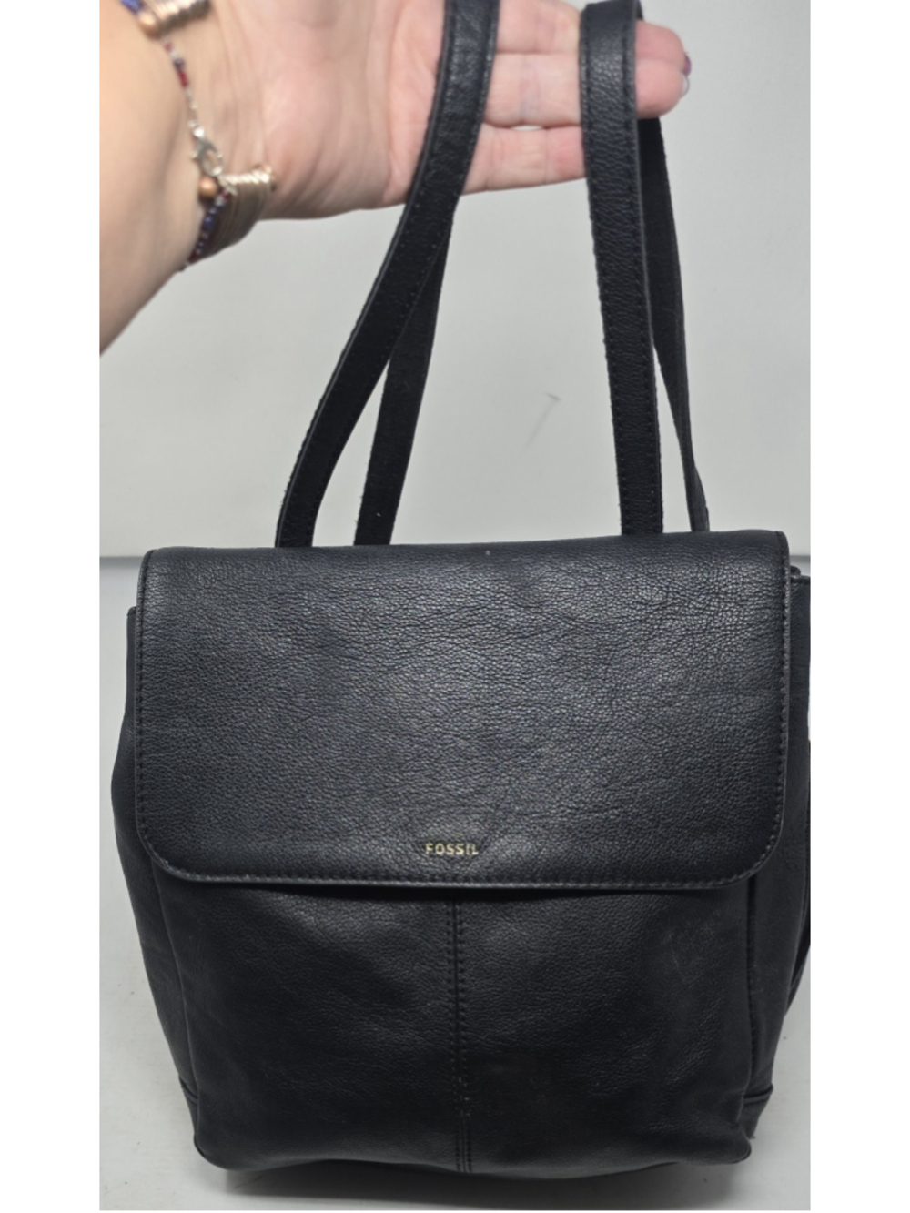 Fossil Claire Leather Backpack • Black Purse Travel Flap Snap EUC Cow Hide